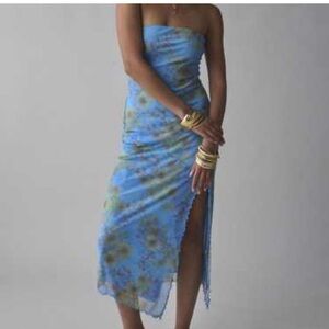 Urban Outfitters Strapless Floral Blue Maxi Skirt Size L